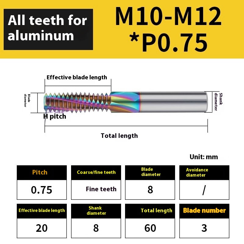 2136-65° aluminum with colorful thread milling cutter lengthened single tooth three-tooth full thread machining center tungsten carbide milling cutter M3M4M5 Shandong Denso Pricision Tools Co.,Ltd.